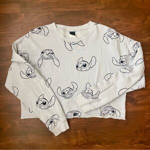 DISNEY Stitch Pullover Sweatshirt Sweater Cropped Cut-Off Lilo Women's Size L